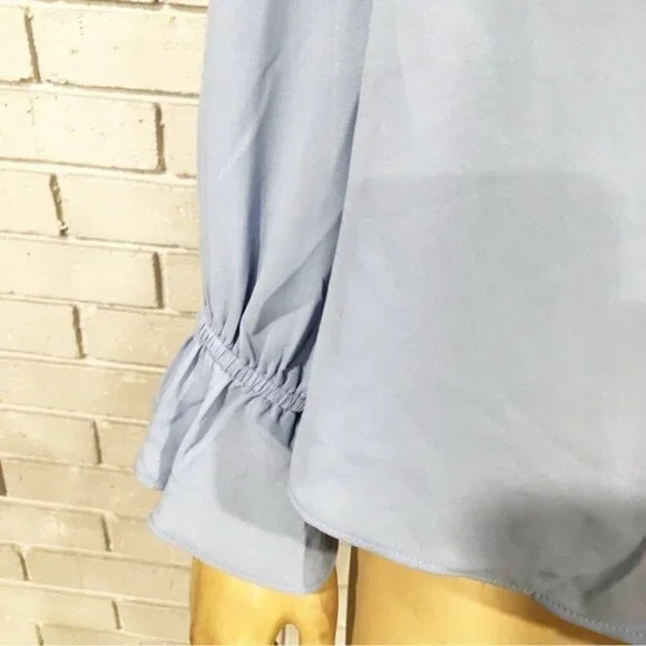 J.Crew Women’s Drapey Blue ruffle tie-neck top - Size Medium - Picture 6 of 14